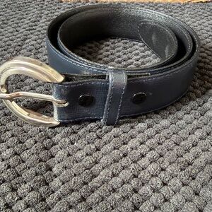 Vintage Blue Leather Belt Women’s XS Silver Buckle Made In Canada